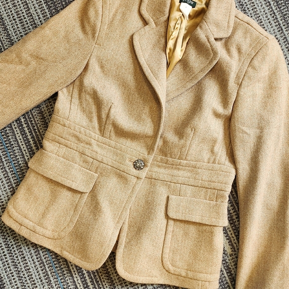 J. Crew Wool Tweed Tan Sparkly Button Fancy Blazer Jacket - Picture 2 of 9
